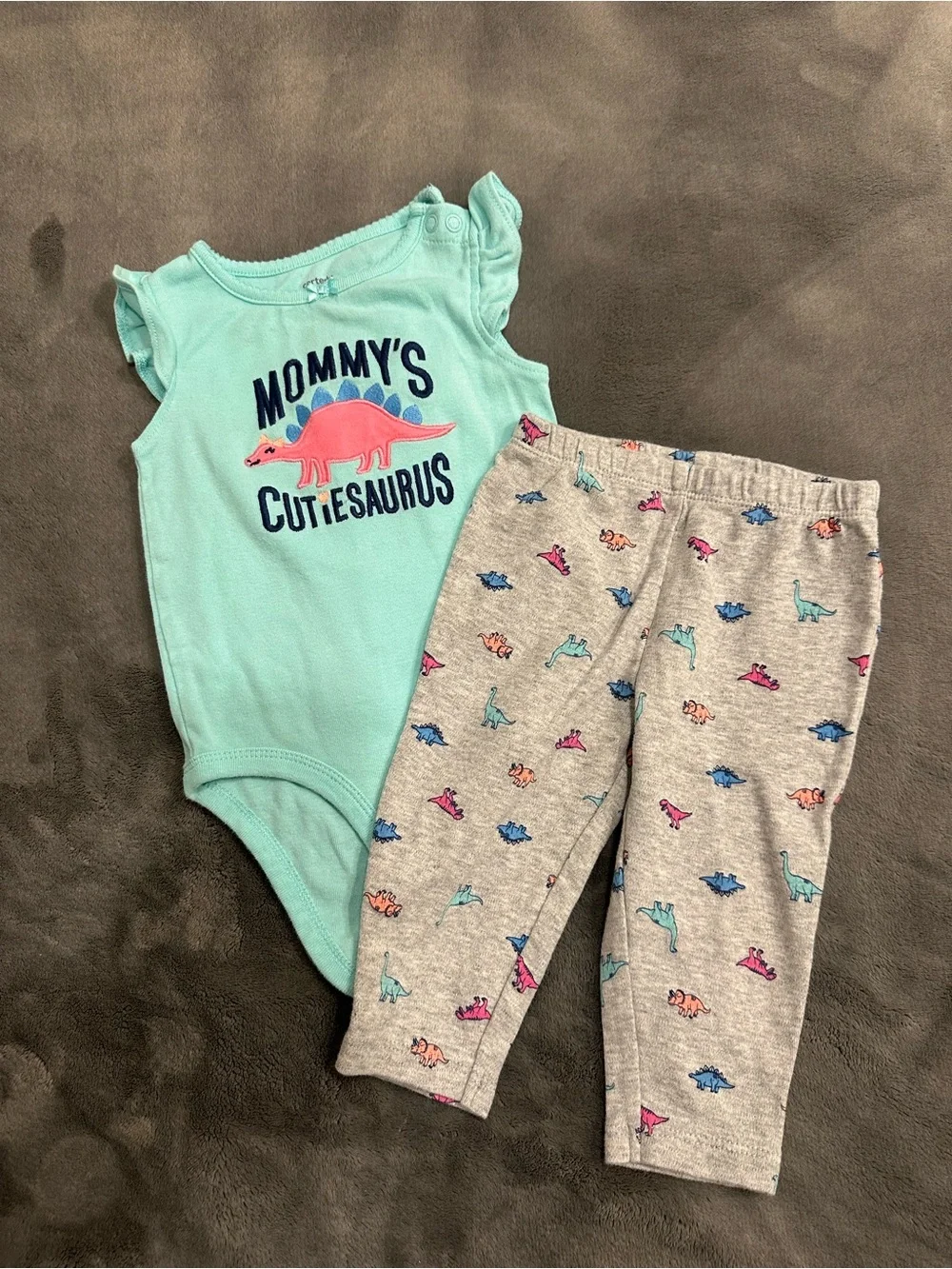 Carter's Teal Bodysuit with Gray Dino Print Leggings